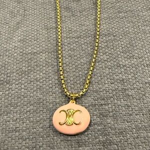 Triomphe Gold and Pink Logo Pendant Necklace
